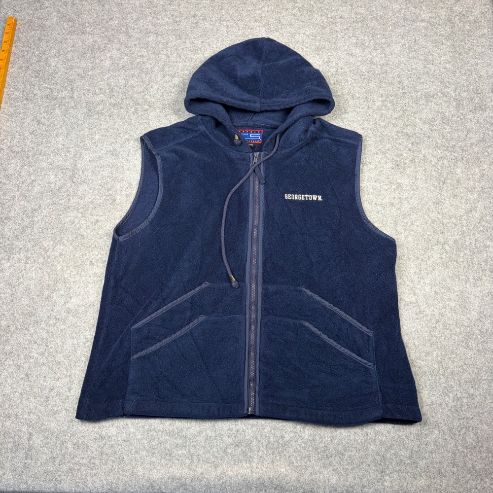 Vintage Crable Sportswear Georgetown University Fleece Vest Hoodie Navy Blue L